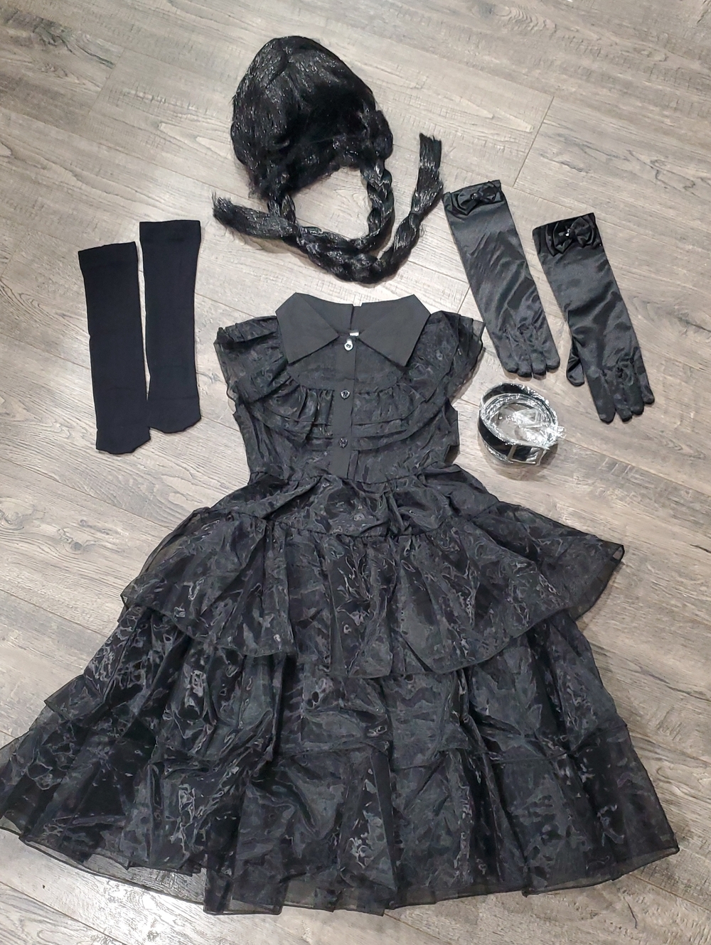 Black Gothic Tiered Kids Size 4-5T Costume Princess Dress with Accessories NEW
